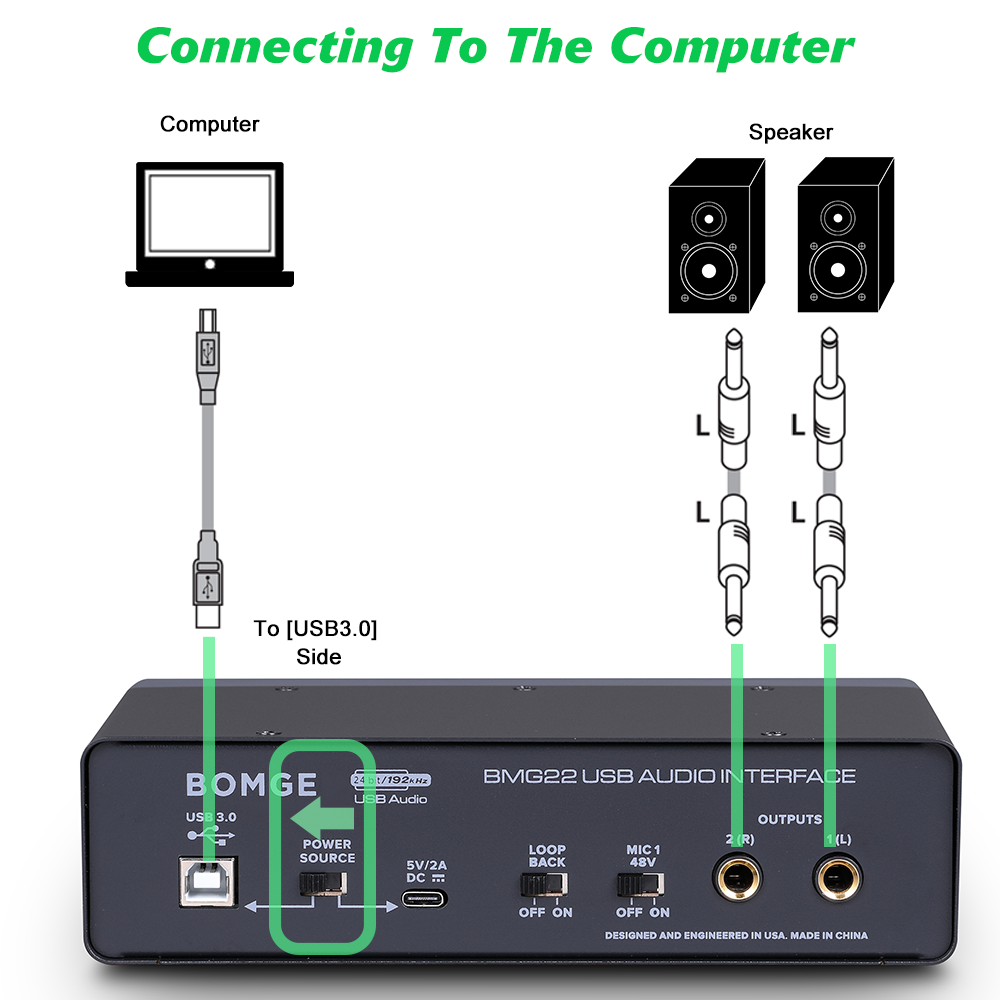 BOMGE BMG-22 Giao diện âm thanh USB (24 bit / 192 kHz) với XLR, nguồn ...