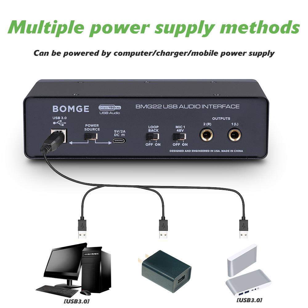 BOMGE BMG-22 Giao diện âm thanh USB (24 bit / 192 kHz) với XLR, nguồn ...