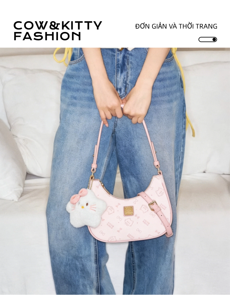 Cow&Kitty/BORRY ROSA Túi đeo vai màu hồng dễ thương Túi nửa mặt trăng ...