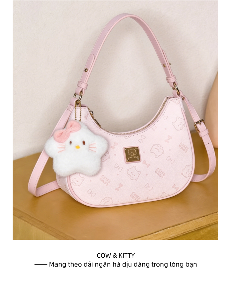 Cow&Kitty/BORRY ROSA Túi đeo vai màu hồng dễ thương Túi nửa mặt trăng ...