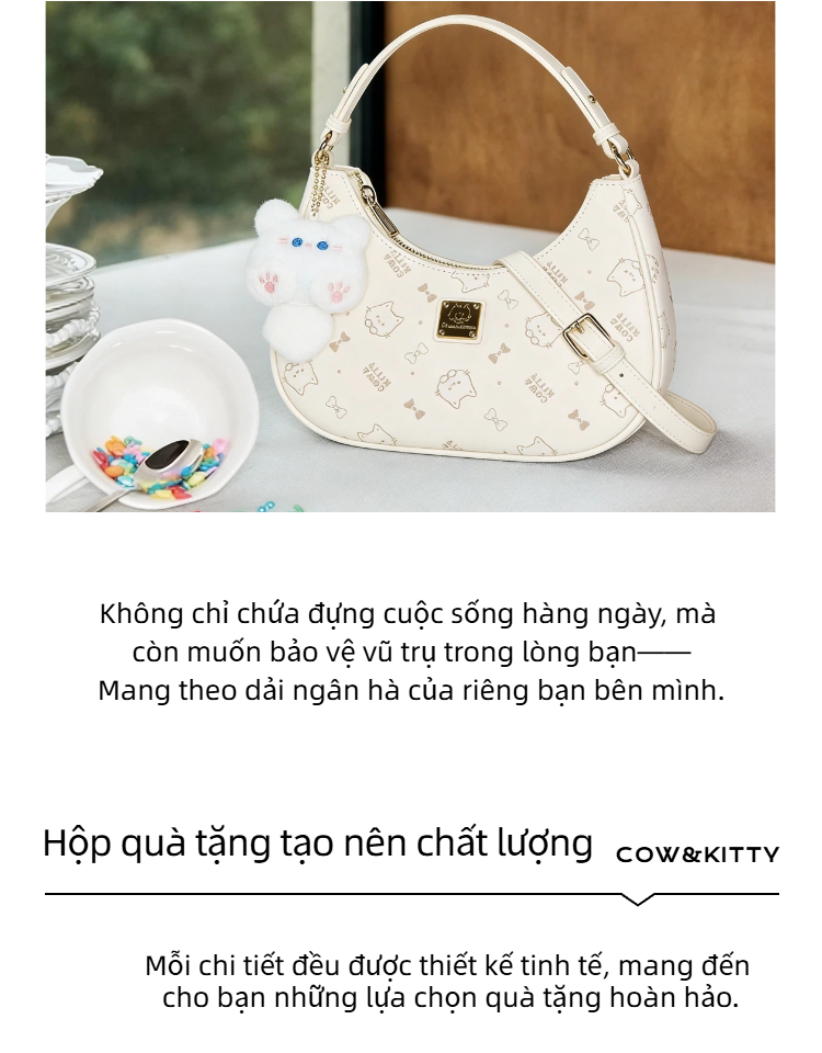 Cow&Kitty/BORRY ROSA Túi đeo vai màu hồng dễ thương Túi nửa mặt trăng ...