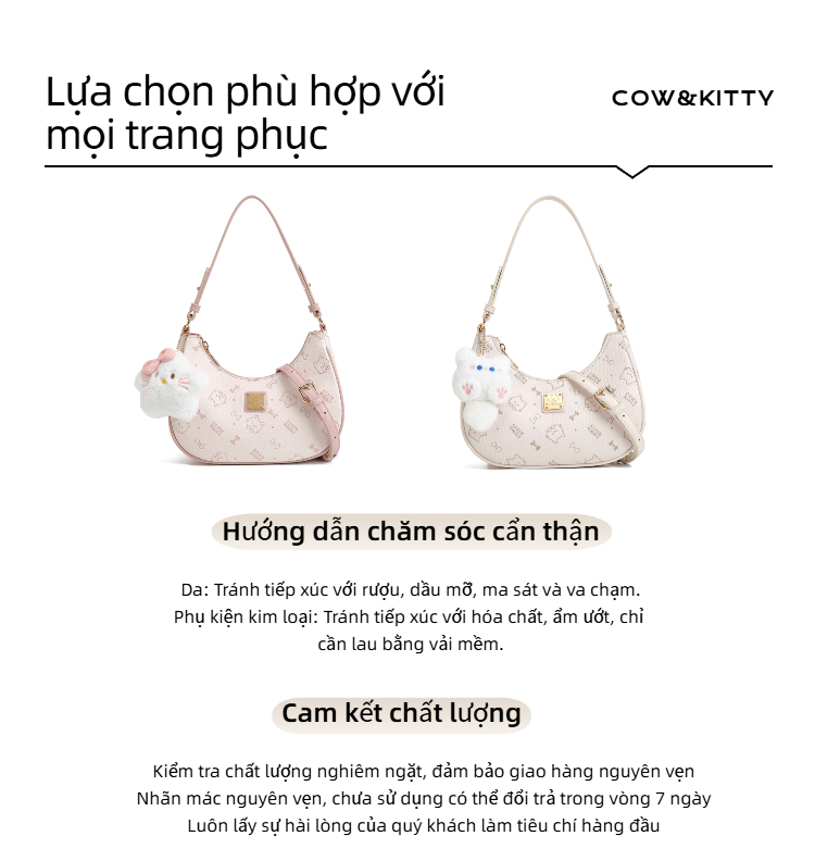 Cow&Kitty/BORRY ROSA Túi đeo vai màu hồng dễ thương Túi nửa mặt trăng ...