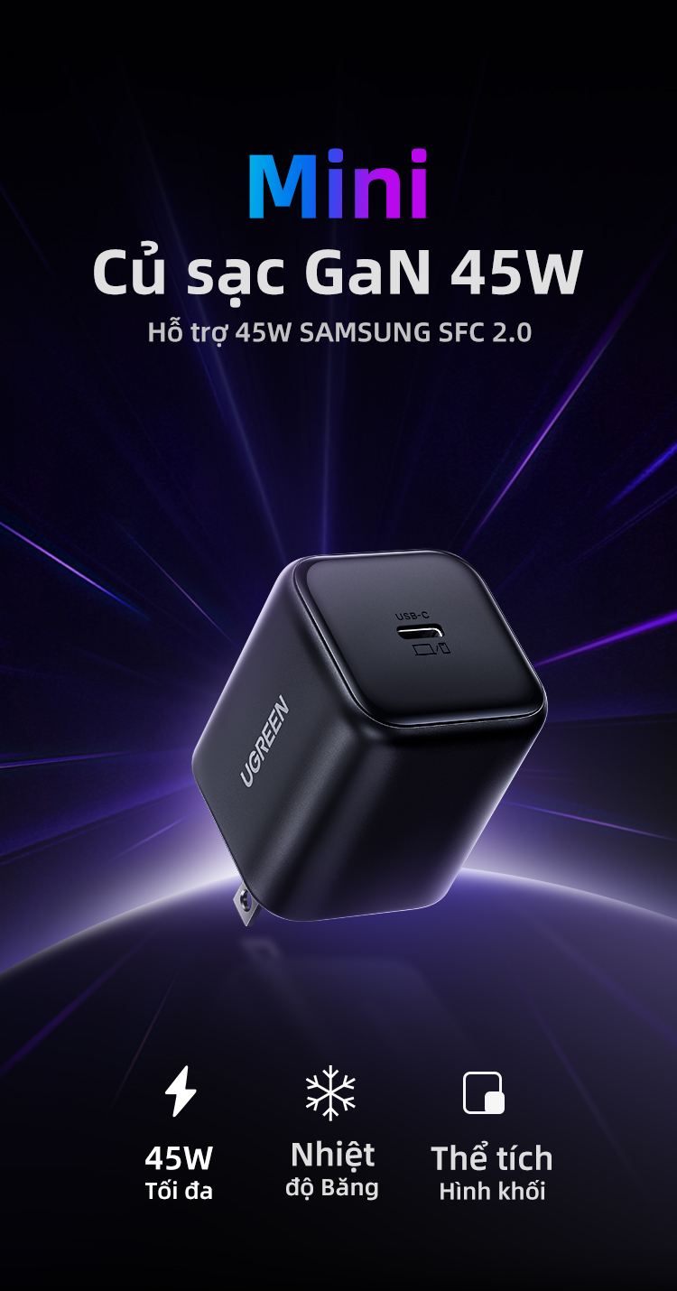 [Nexode] Bộ sạc UGREEN Mini GaN 45W 1 USB C Nexode Bộ sạc nhanh nhanh cho Samsung S25 Ultra S24 cho iPhone 18 Pro Max iPhone 17 Pro Max – ảnh mô tả chi tiết 1