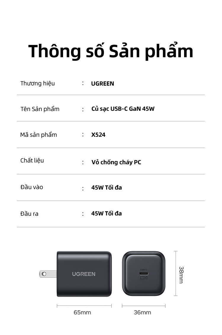 [Nexode] Bộ sạc UGREEN Mini GaN 45W 1 USB C Nexode Bộ sạc nhanh nhanh cho Samsung S25 Ultra S24 cho iPhone 18 Pro Max iPhone 17 Pro Max – ảnh mô tả chi tiết 9
