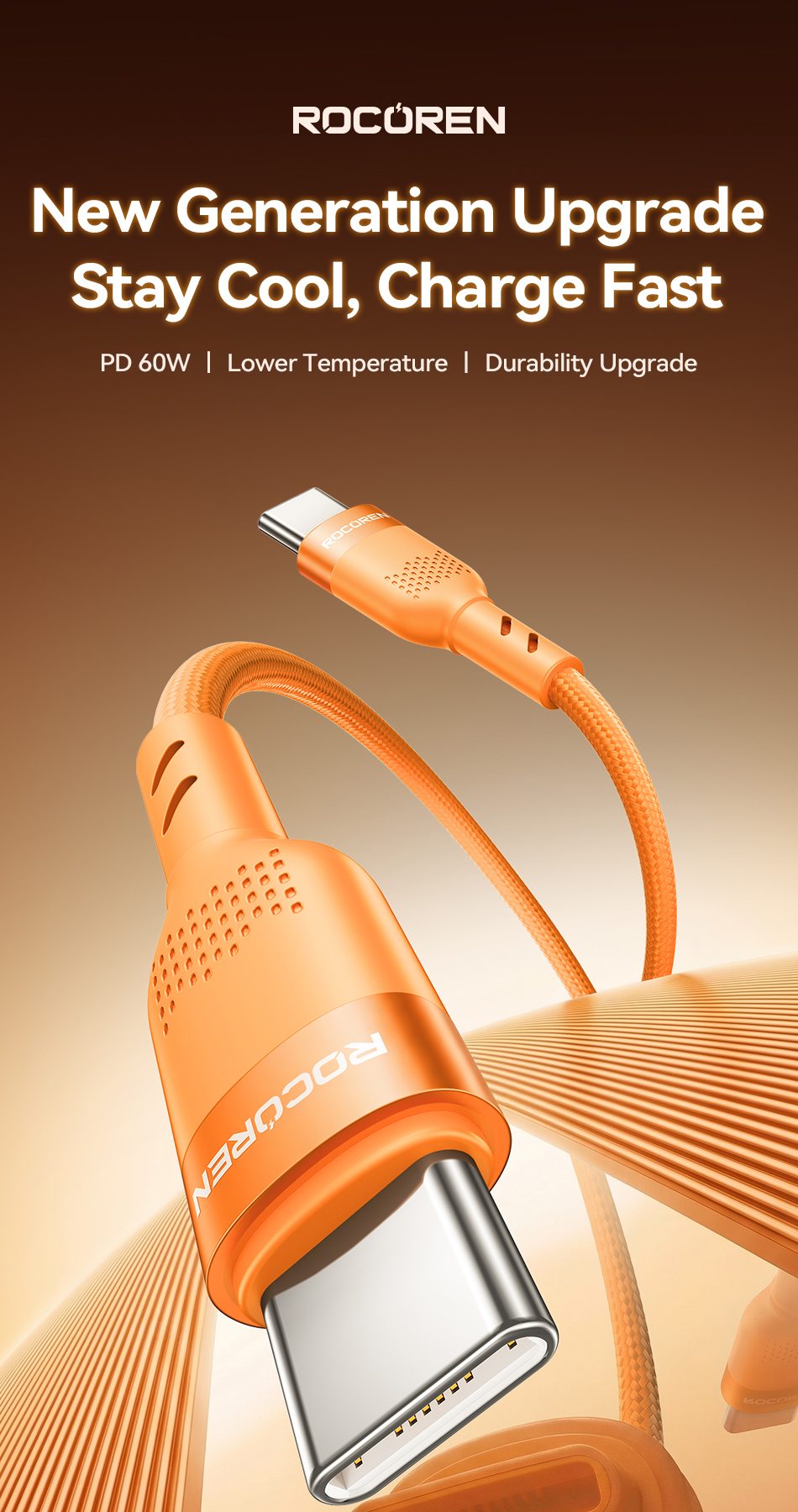 Cáp sạc nhanh Rocoren USB Type C sang USB C PD 240W 100W cho iPhone 18 17 Pro Max Samsung 60W Qiuck Charge USB A sang USBC 3A Dây 1m 2m – ảnh mô tả chi tiết 2