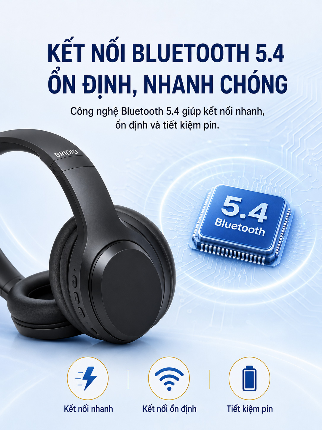 Tai Nghe Không Dây BRIDIO M16 Bluetooth 5.4 Chụp Tai Âm Thanh HIFI Gấp ...