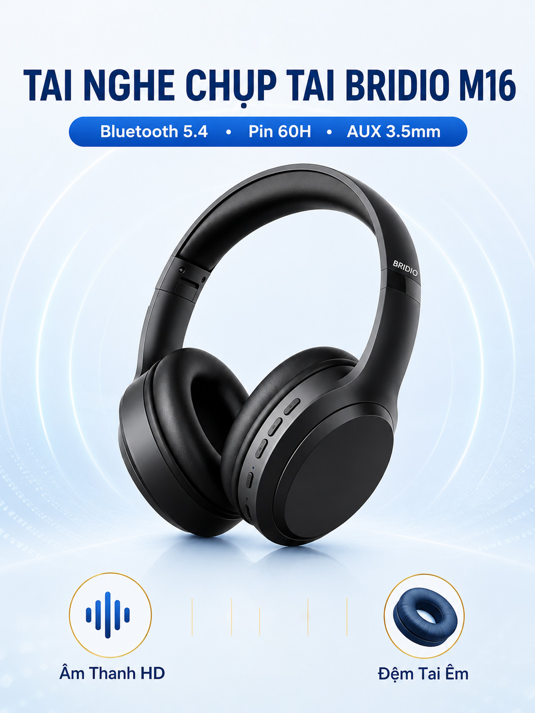 Tai Nghe Không Dây BRIDIO M16 Bluetooth 5.4 Chụp Tai Âm Thanh HIFI Gấp ...
