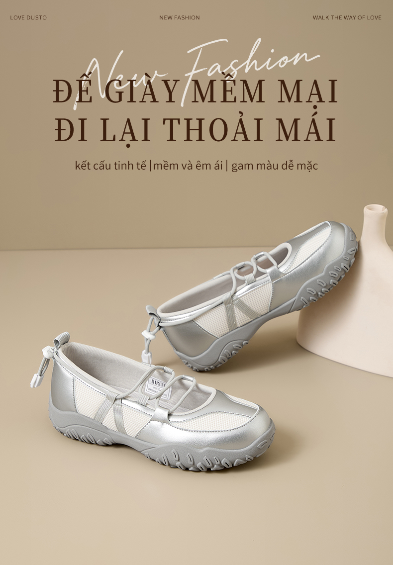 DUSTO Giày Thể Thao Giày Búp Bê Nữ Đế Bằng Dây Đan Chéo Phong Cách Thể ...