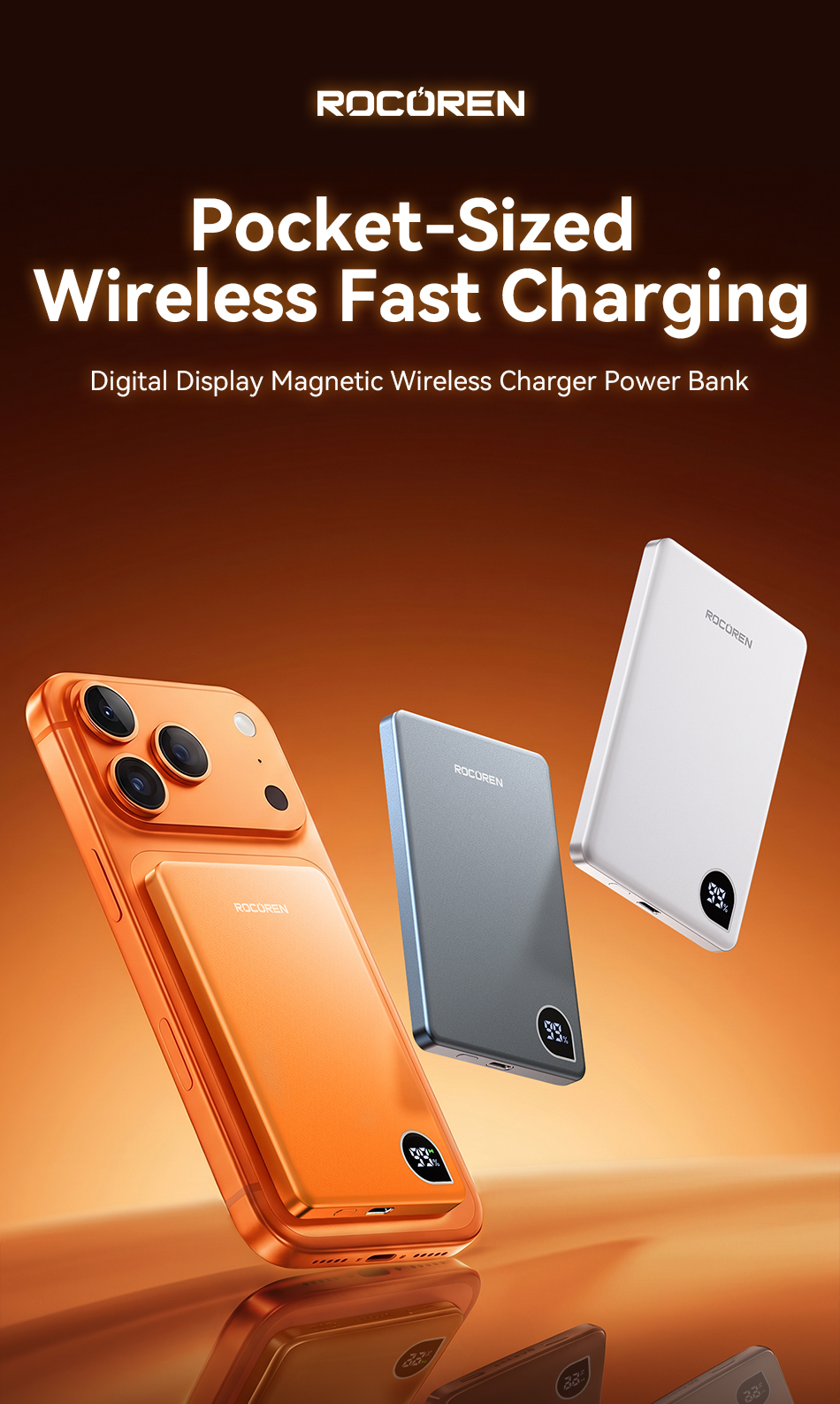Rocoren Từ Tính Không Dây Power Bank 10000mAh Màn Hình Kỹ Thuật Số Powerbank 5000mAh Siêu Mỏng Di Động Sạc Pin Cho iPhone 18 17 Pro Max – ảnh mô tả chi tiết 1