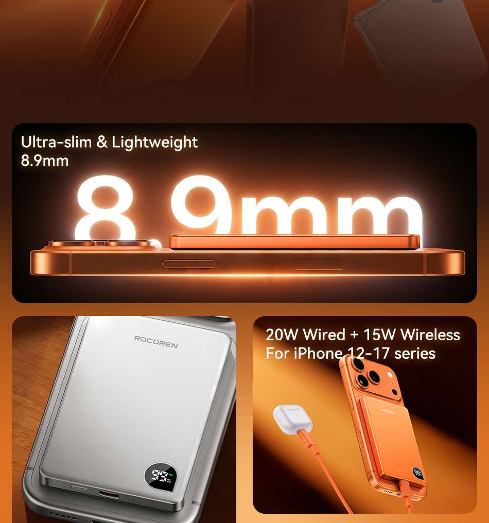 Rocoren Từ Tính Không Dây Power Bank 10000mAh Màn Hình Kỹ Thuật Số Powerbank 5000mAh Siêu Mỏng Di Động Sạc Pin Cho iPhone 18 17 Pro Max – ảnh mô tả chi tiết 2