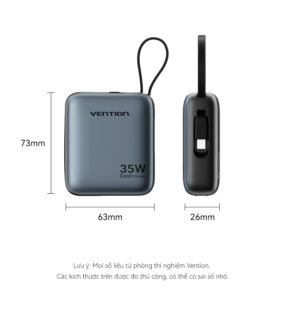 Vention Sạc Dự phòng 10000mAh có sạc nhanh 35W Super Mini – Cáp tích hợp Type C - PD, màn hình LED - kỹ thuật số - Pin dự phòng Sạc Nhanh 35W Cho Điện Thoại, Máy Tính Bảng - Thiết… – ảnh mô tả chi tiết 6