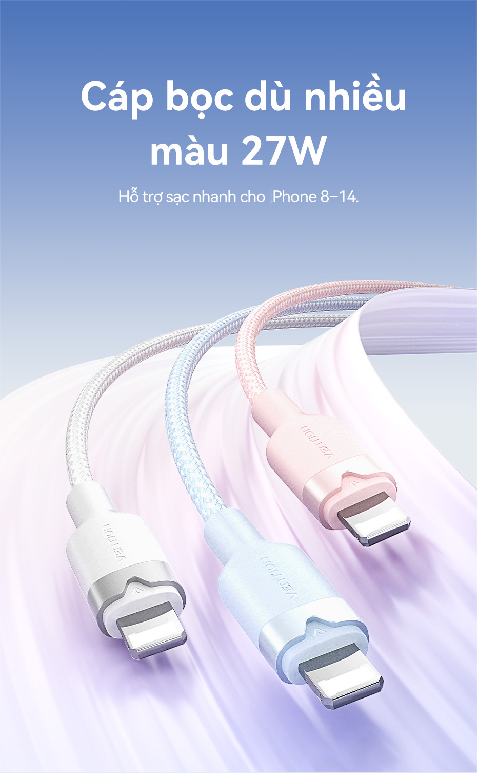 Vention Cáp Sạc Nhanh 27W PD USB-C Lightning 1.2m - Cho iPhone 14/13/12/11 & iPad - Chính Hãng, Sạc Nhanh 27W – ảnh mô tả chi tiết 1