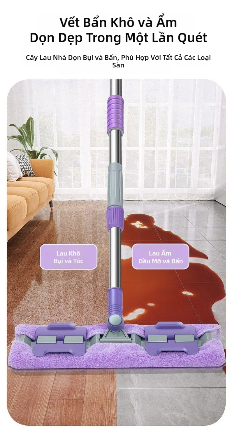 Cây Lau Kẹp Khăn Đa Năng. Bản Rộng 37cm. Xoay 360°. Khô Ướt. Kèm 2 Khăn ...