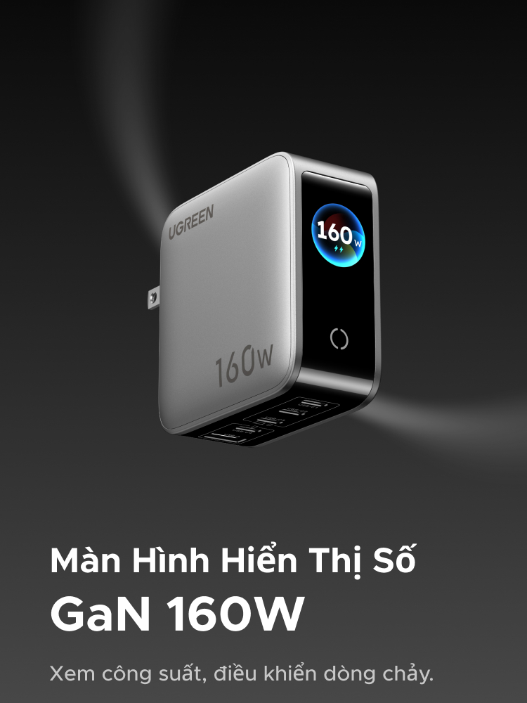 Bộ sạc nhanh 160W Ugreen X774 màn LED 3 USB-C 1 USB-A chính hãng