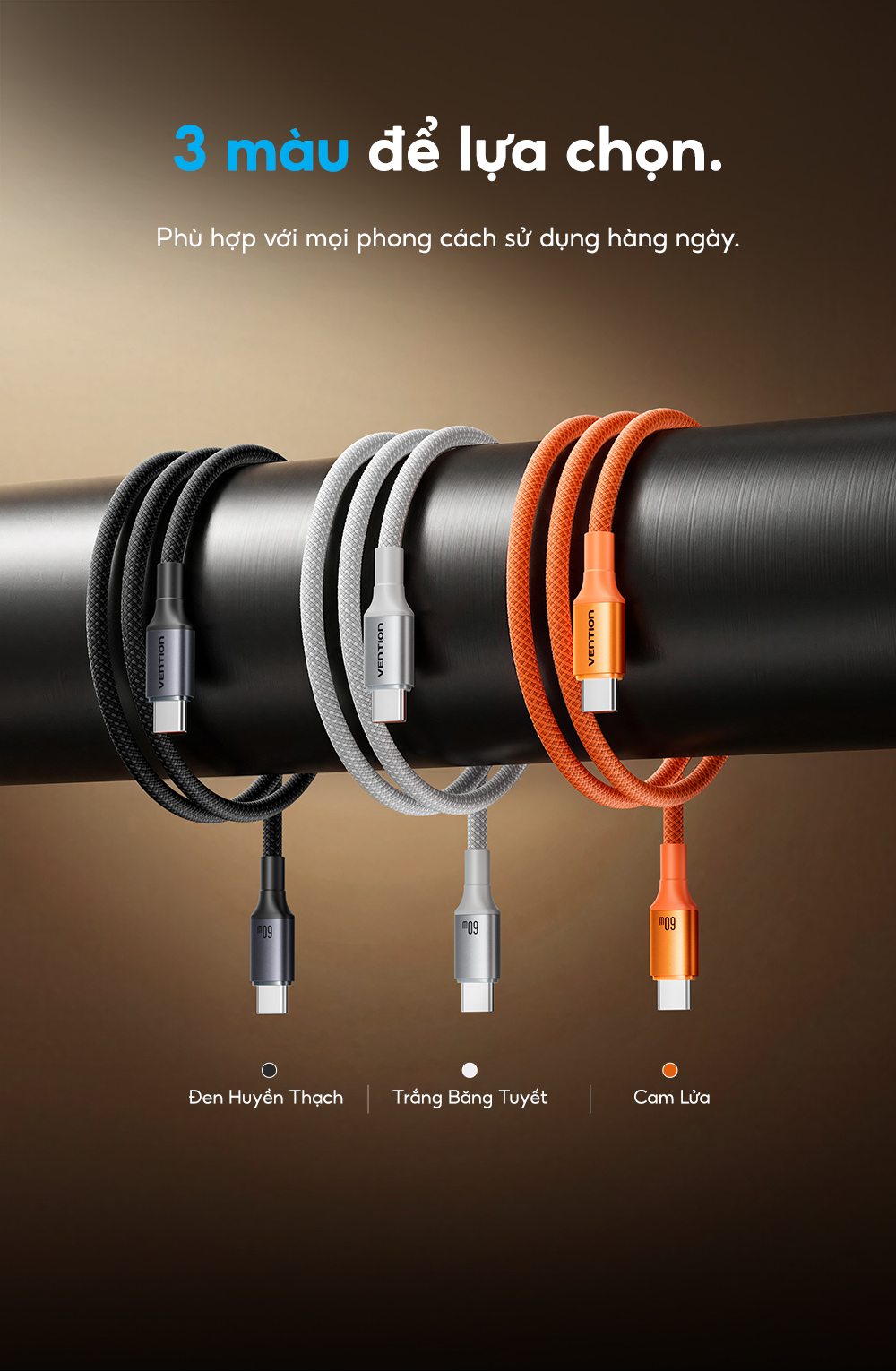 Vention Dây Cáp Sạc Nhanh PD 60W USB-C Dây Bện Chống Đứt Chống Rối Truyền Dữ Liệu 480Mbps Sạc Nhanh Cho iPhone 15 16 17 Samsung Xiaomi Oppo MacBook iPad – ảnh mô tả chi tiết 7
