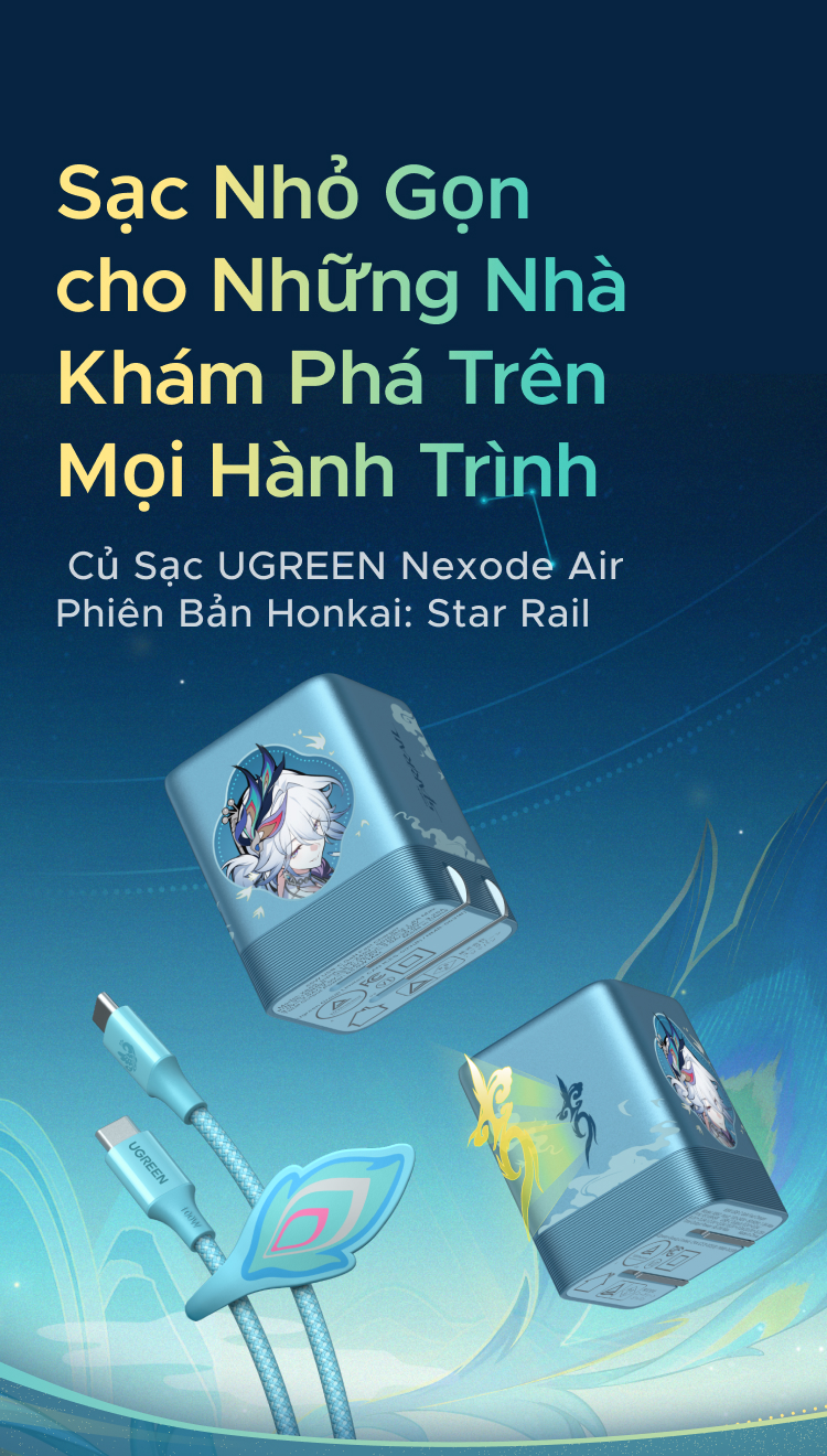 UGREEN Bộ sạc Phiên Bản Honkai: Star Rail USB-C 65W GaN USB-C AVS Charger Phích cắm có thể gập lại + Cáp USB-C 100W 1m, Sạc nhanh cho iPhone 18 Pro Max iPhone 17 16 Pro Max / MacB… – ảnh mô tả chi tiết 1