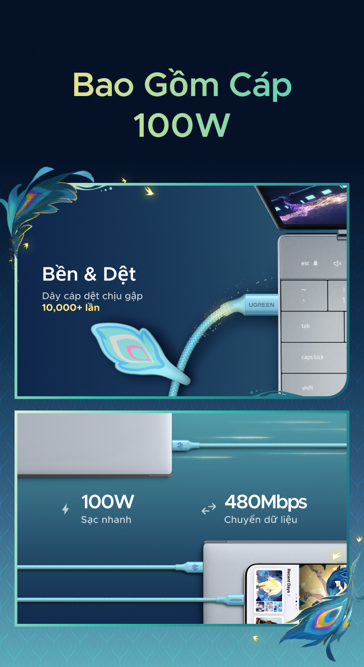 UGREEN Bộ sạc Phiên Bản Honkai: Star Rail USB-C 65W GaN USB-C AVS Charger Phích cắm có thể gập lại + Cáp USB-C 100W 1m, Sạc nhanh cho iPhone 18 Pro Max iPhone 17 16 Pro Max / MacB… – ảnh mô tả chi tiết 10
