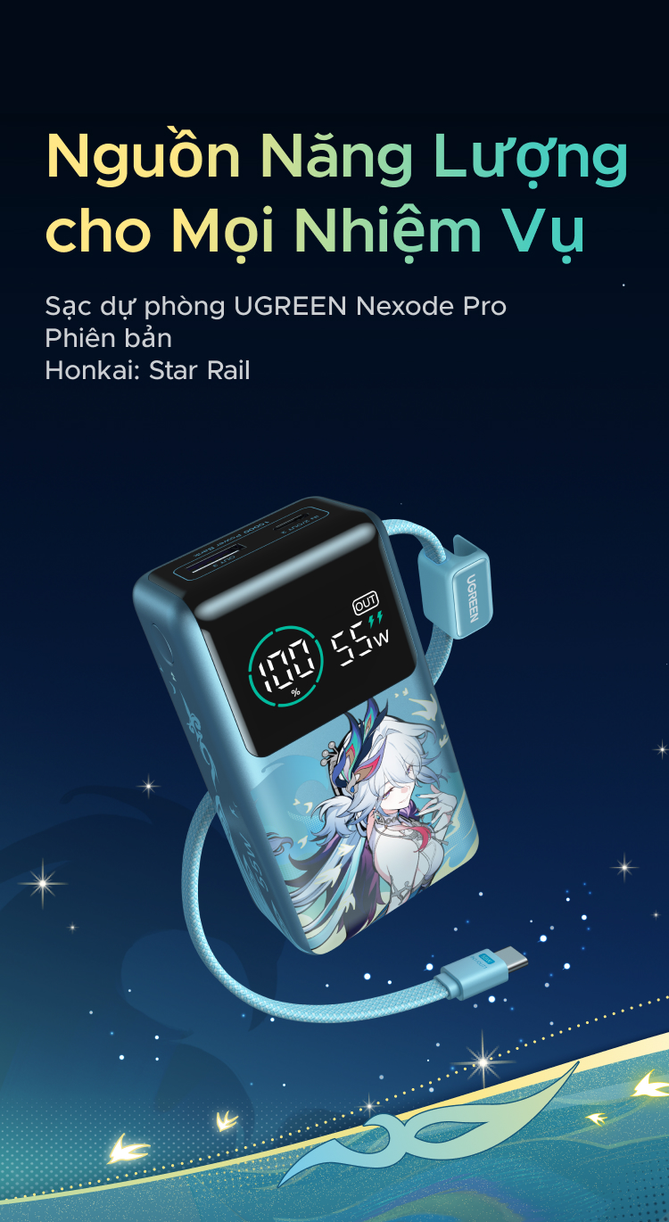 【Phiên Bản Honkai: Star Rail】UGREEN Pin sạc dự phòng 10000mAh 55W kèm cáp USB-C, Chứng nhận CCC, Đầu ra 3 cổng, Đèn LED màn hình lớn, Sạc nhanh cho iPhone 18 Pro Max/Xiaomi – ảnh mô tả chi tiết 1
