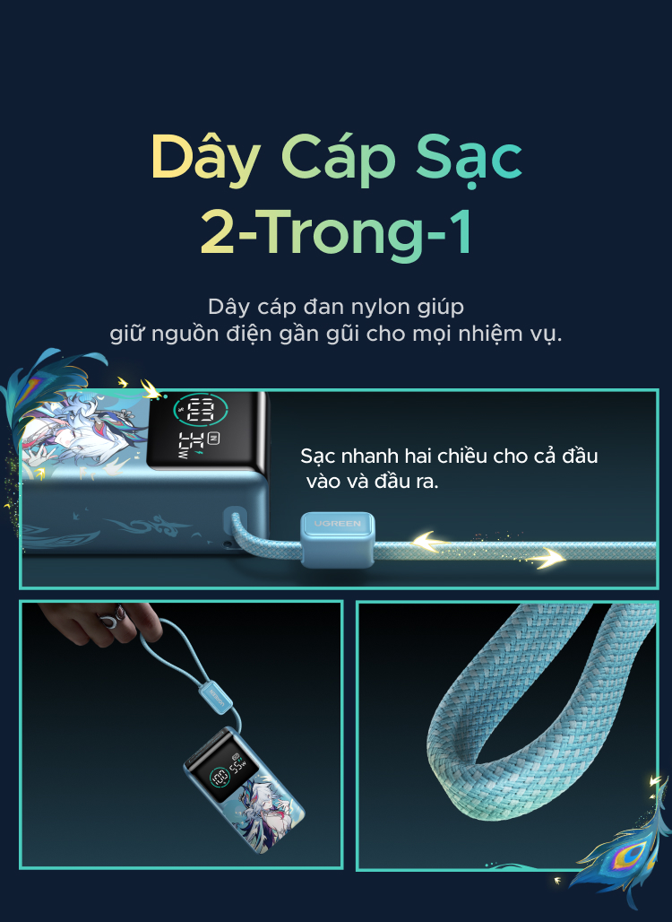 【Phiên Bản Honkai: Star Rail】UGREEN Pin sạc dự phòng 10000mAh 55W kèm cáp USB-C, Chứng nhận CCC, Đầu ra 3 cổng, Đèn LED màn hình lớn, Sạc nhanh cho iPhone 18 Pro Max/Xiaomi – ảnh mô tả chi tiết 2