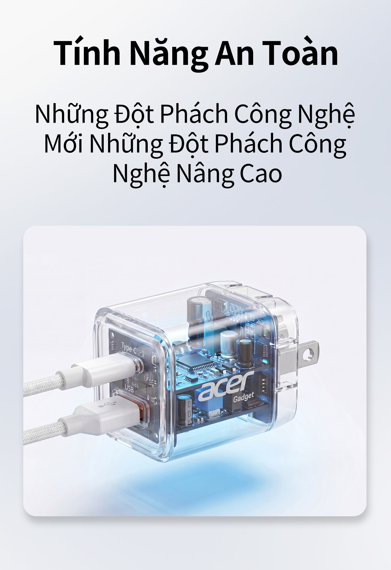 Acer gadget GaN 35W Sạc USB-A PD3.0 QC3.0 Củ Sạc Nhanh TypeC Cho IP 15 14 13 Pro Samsung Xiaomi iPad Pro PD35AC – ảnh mô tả chi tiết 5