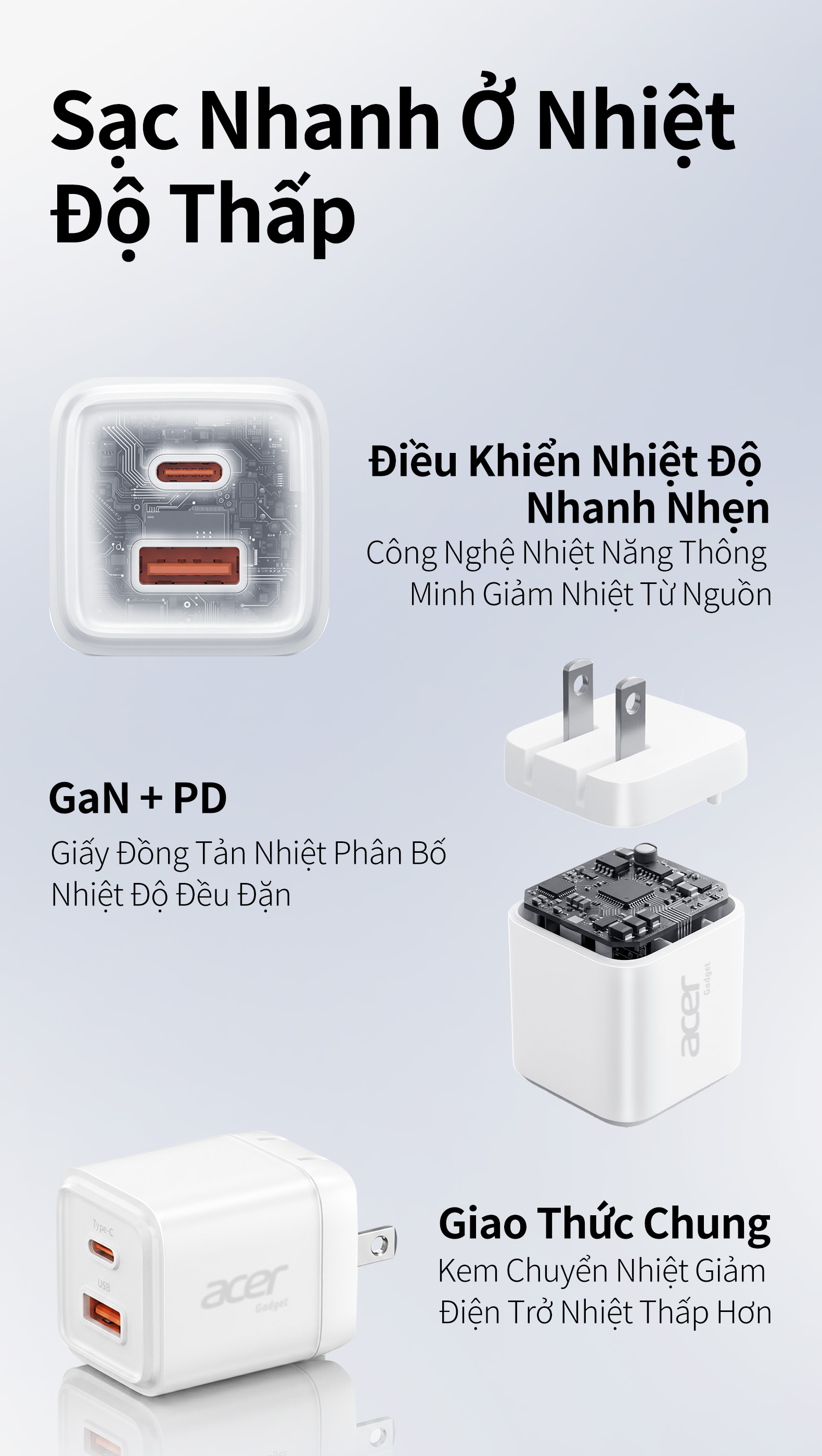 Acer gadget GaN 35W Sạc USB-A PD3.0 QC3.0 Củ Sạc Nhanh TypeC Cho IP 15 14 13 Pro Samsung Xiaomi iPad Pro PD35AC – ảnh mô tả chi tiết 7