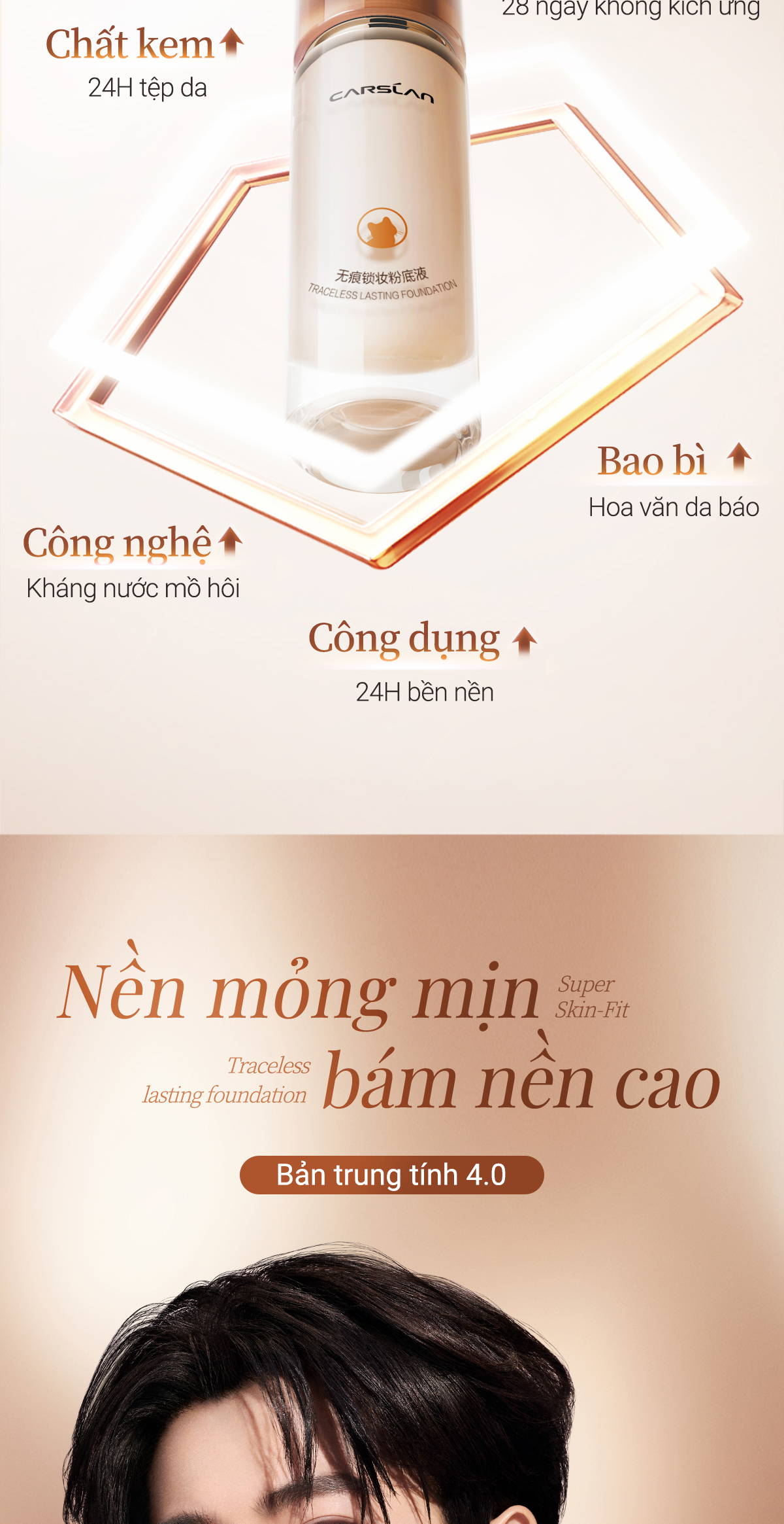 Kem nền CARSLAN dạng lỏng kiềm dầu lâu trôi chống thấm nước suốt 24h 30g