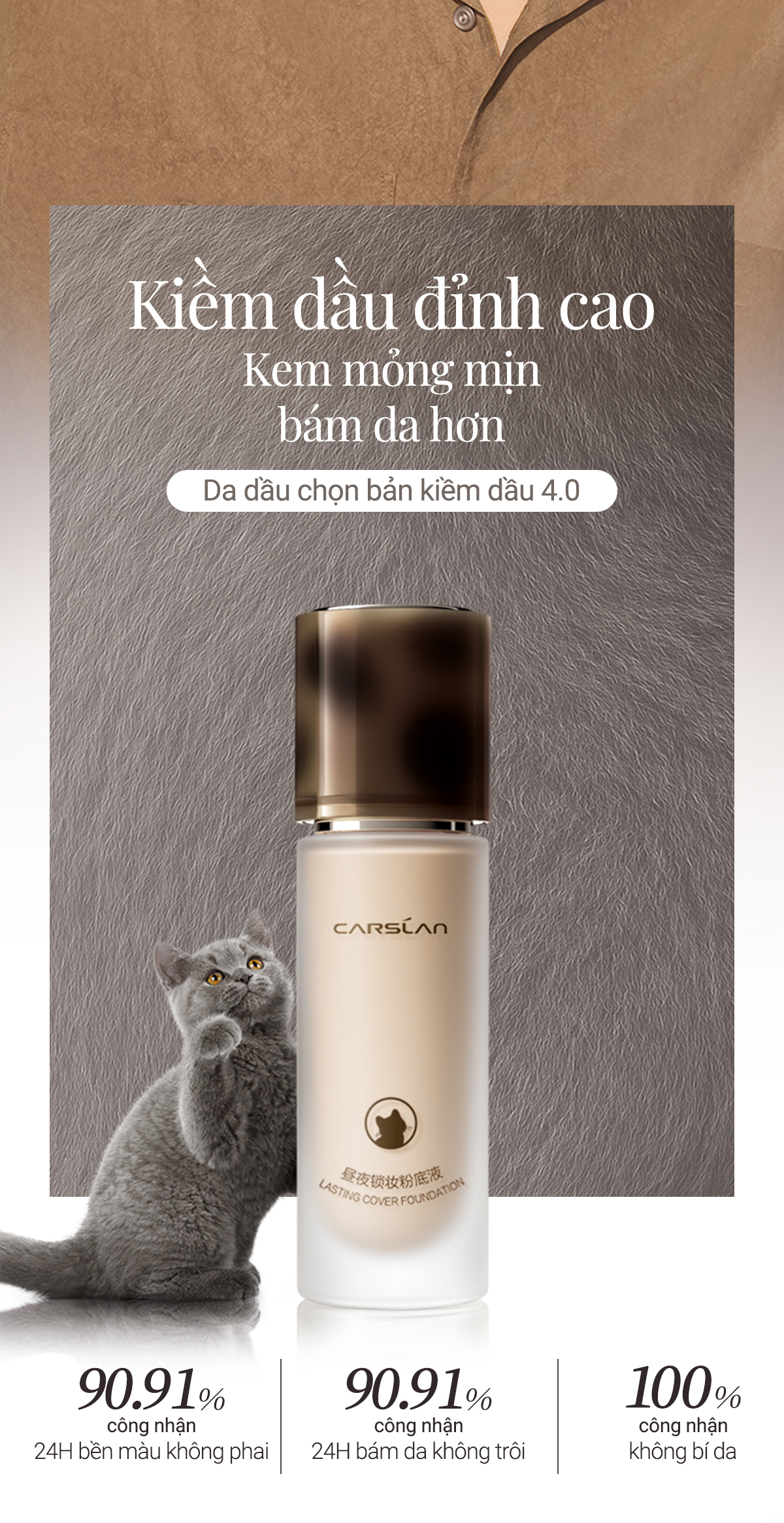 Kem nền CARSLAN dạng lỏng kiềm dầu lâu trôi chống thấm nước suốt 24h 30g