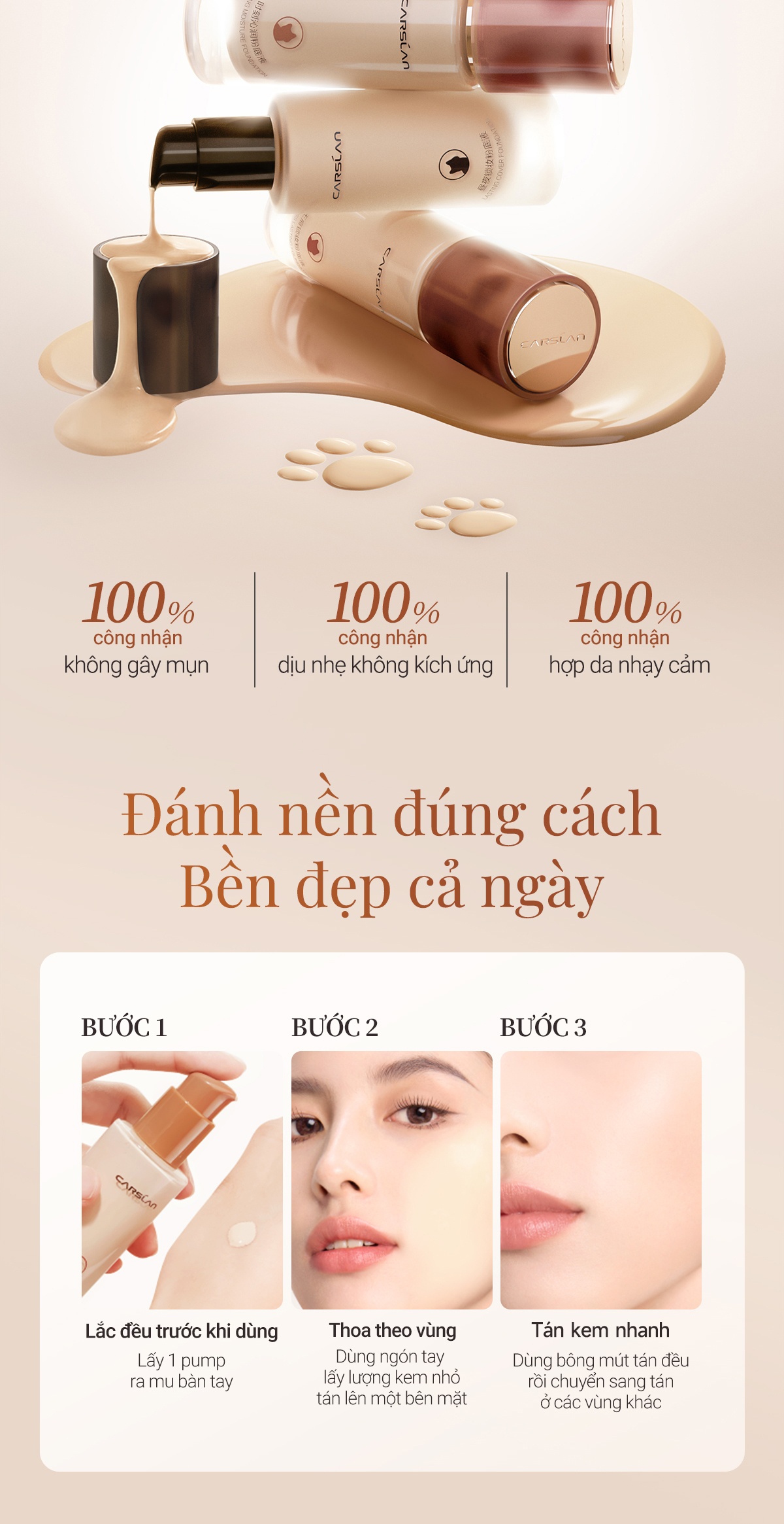 Kem nền CARSLAN dạng lỏng kiềm dầu lâu trôi chống thấm nước suốt 24h 30g