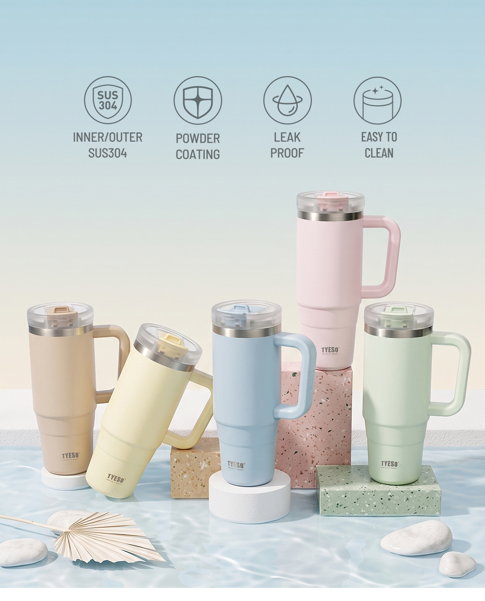 TYESO Ly Giữ Nhiệt Inox 304 900ml/1200ml Có Ống Hút Bật, Quai Cầm, Lớp ...