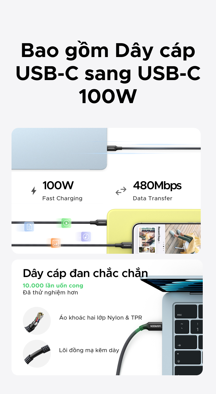 Bộ sạc nhanh 65W AVS GaN Cổng đơn USB-C có thể gập lại UGREEN, Bộ sạc tường nhỏ gọn cho iPhone 18 17 / 16 Pro Max, Samsung Galaxy S26 / S25 Ultra, iPad, MacBook Air – ảnh mô tả chi tiết 11