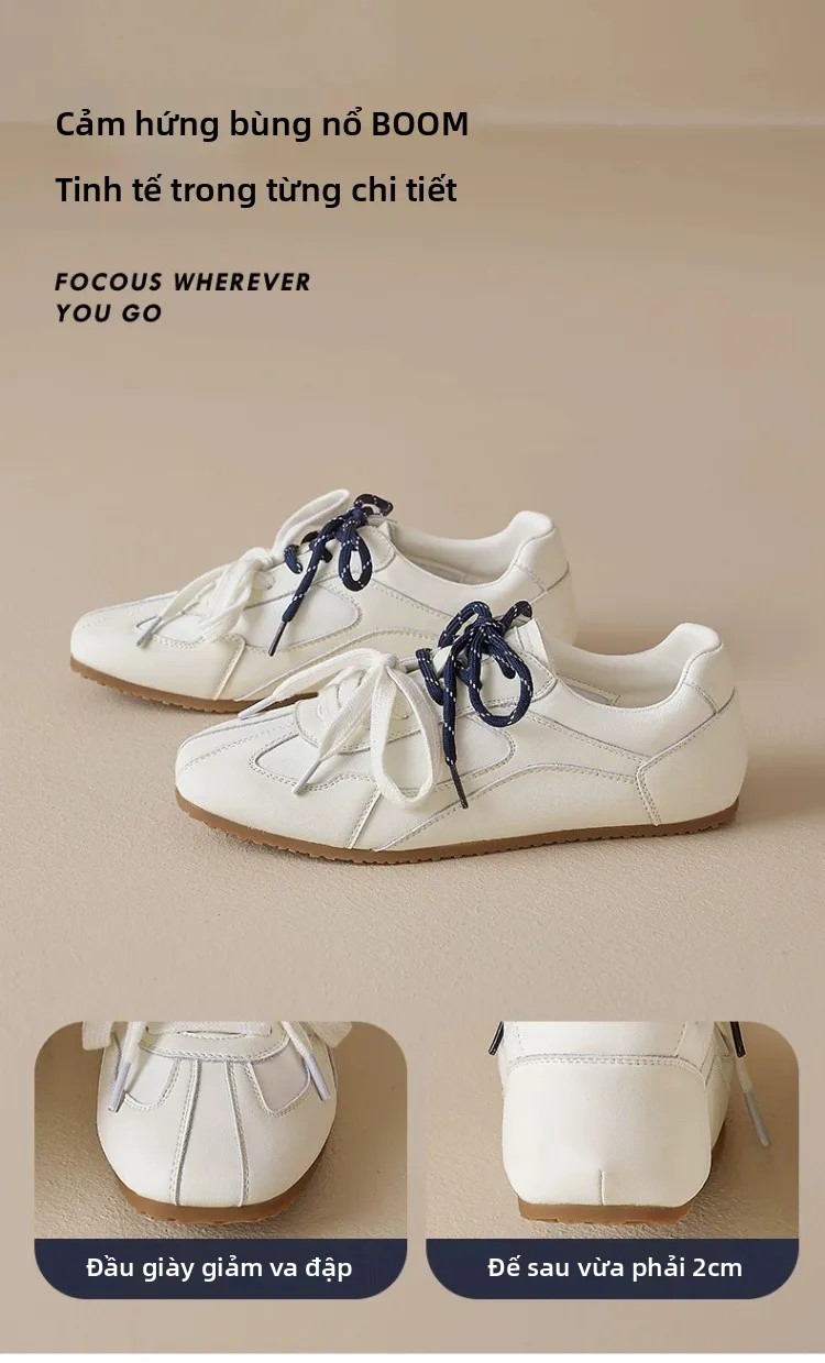 Agsdon Giày Thể Thao Nữ Màu Trắng Kem Phối Dây Kép – Sneaker Nữ Đế Bằng Phong Cách Hàn Quốc Vintage Đi Học Đi Làm