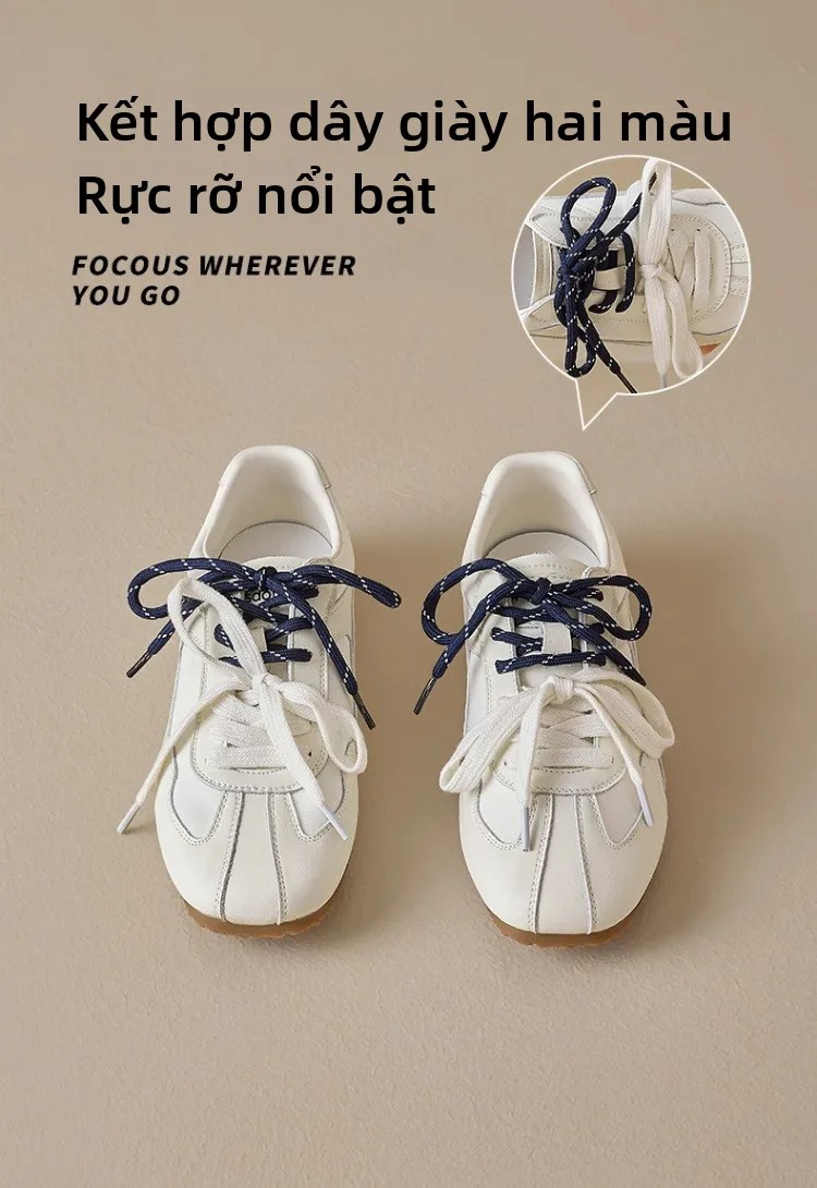 Agsdon Giày Thể Thao Nữ Màu Trắng Kem Phối Dây Kép – Sneaker Nữ Đế Bằng Phong Cách Hàn Quốc Vintage Đi Học Đi Làm