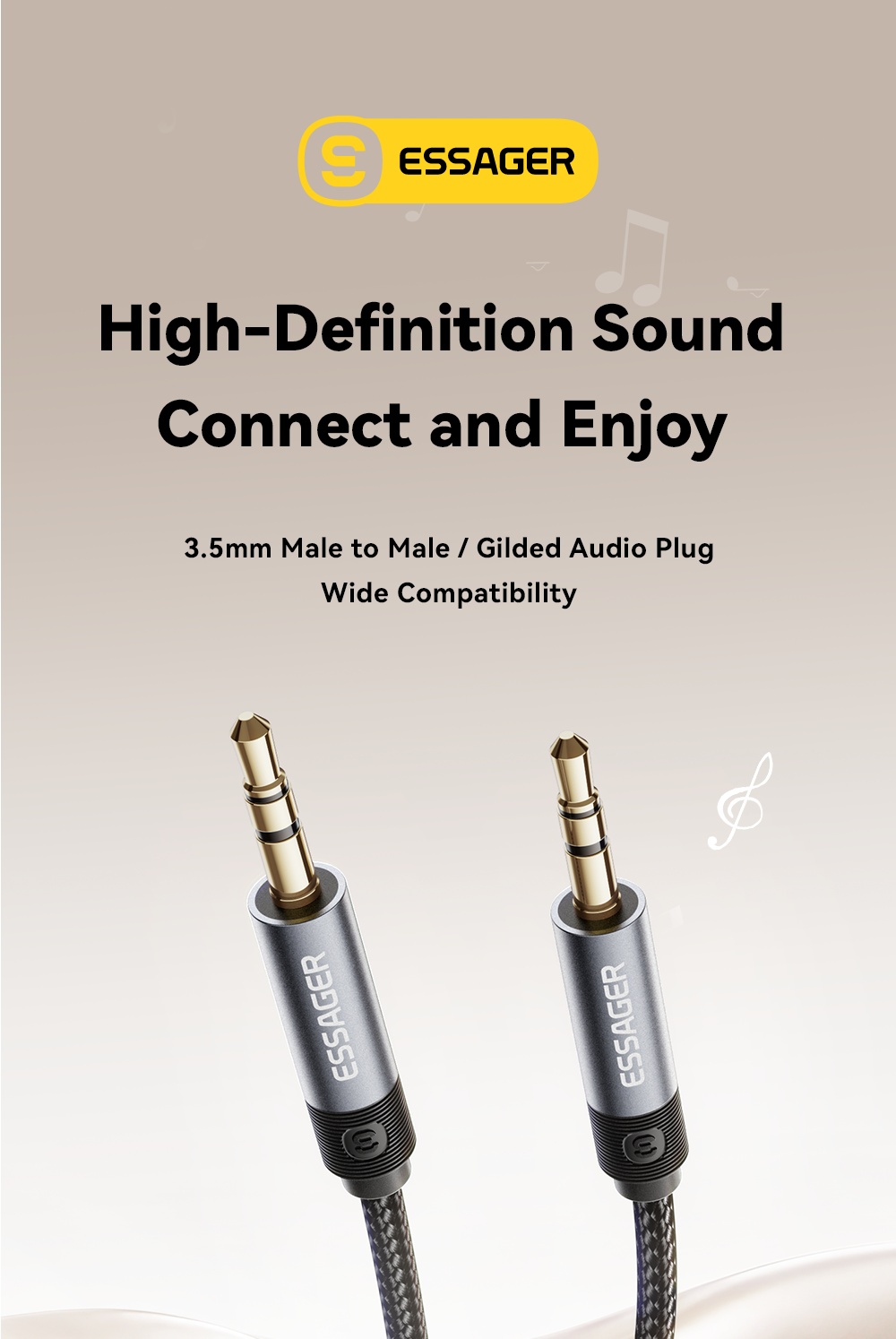 Cáp âm thanh nam sang nam Essager 3,5mm / 6,5mm tương thích rộng rãi