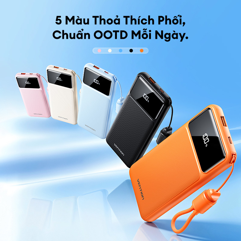 Vention Sạc dự phòng 20000mAh có cáp Type-C tích hợp - Sạc nhanh 22,5W, cổng kép, màn hình LED, bảo hành chính hãng, lý tưởng cho du lịch - Dùng cho iPhone, Samsung, Xiaomi, OPPO – ảnh mô tả chi tiết 5
