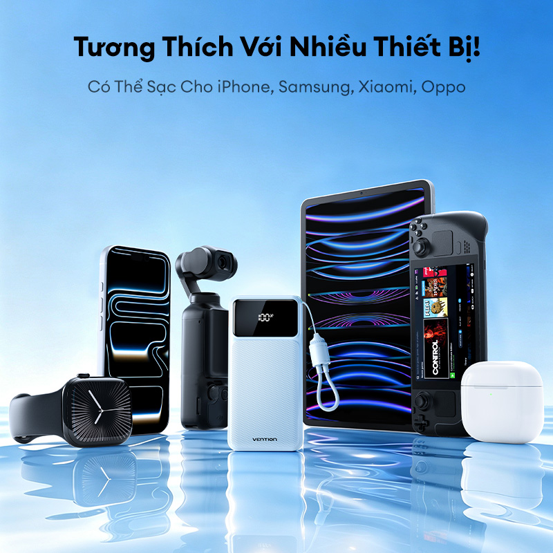 Vention Sạc dự phòng 20000mAh có cáp Type-C tích hợp - Sạc nhanh 22,5W, cổng kép, màn hình LED, bảo hành chính hãng, lý tưởng cho du lịch - Dùng cho iPhone, Samsung, Xiaomi, OPPO – ảnh mô tả chi tiết 6