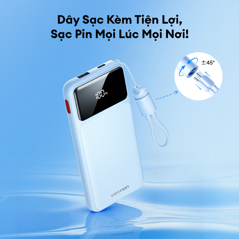 Vention Sạc dự phòng 20000mAh có cáp Type-C tích hợp - Sạc nhanh 22,5W, cổng kép, màn hình LED, bảo hành chính hãng, lý tưởng cho du lịch - Dùng cho iPhone, Samsung, Xiaomi, OPPO – ảnh mô tả chi tiết 4