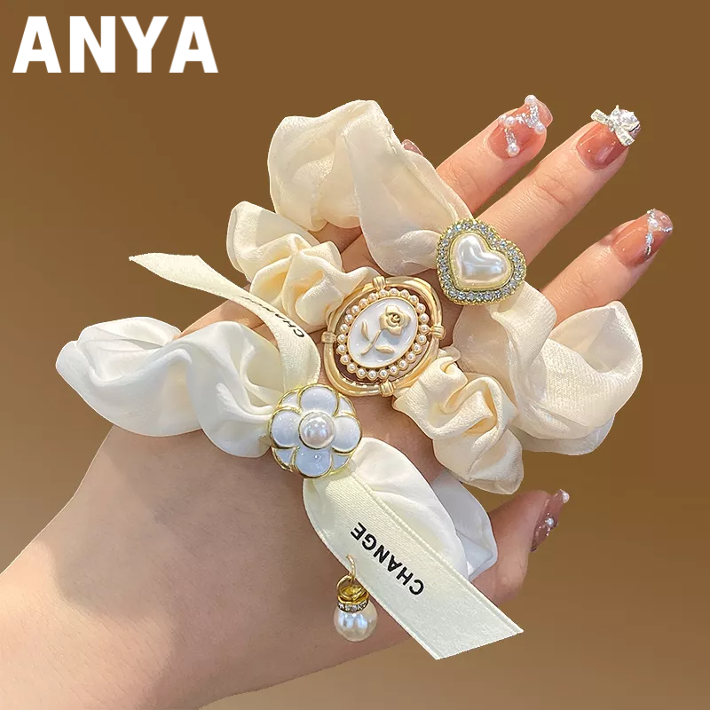 Mùa Hè - Nơ Ngọc Trai Tóc Cao Su Co Giãn Cao Cấp, Phụ Kiện Tóc Đẹp