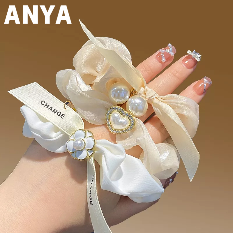 Mùa Hè - Nơ Ngọc Trai Tóc Cao Su Co Giãn Cao Cấp, Phụ Kiện Tóc Đẹp