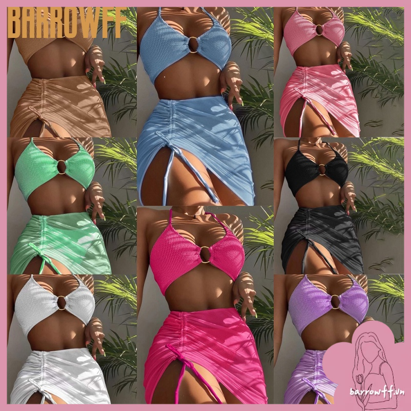 Set bikini 3 mảnh màu sắc đơn giản quyến rũ gợi cảm dành cho nữ