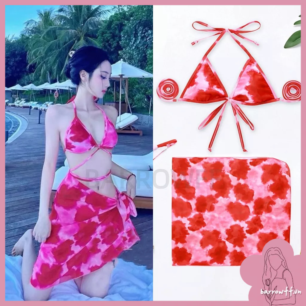 Bộ bikini 3 món họa tiết hoa quyến rũ cho nữ