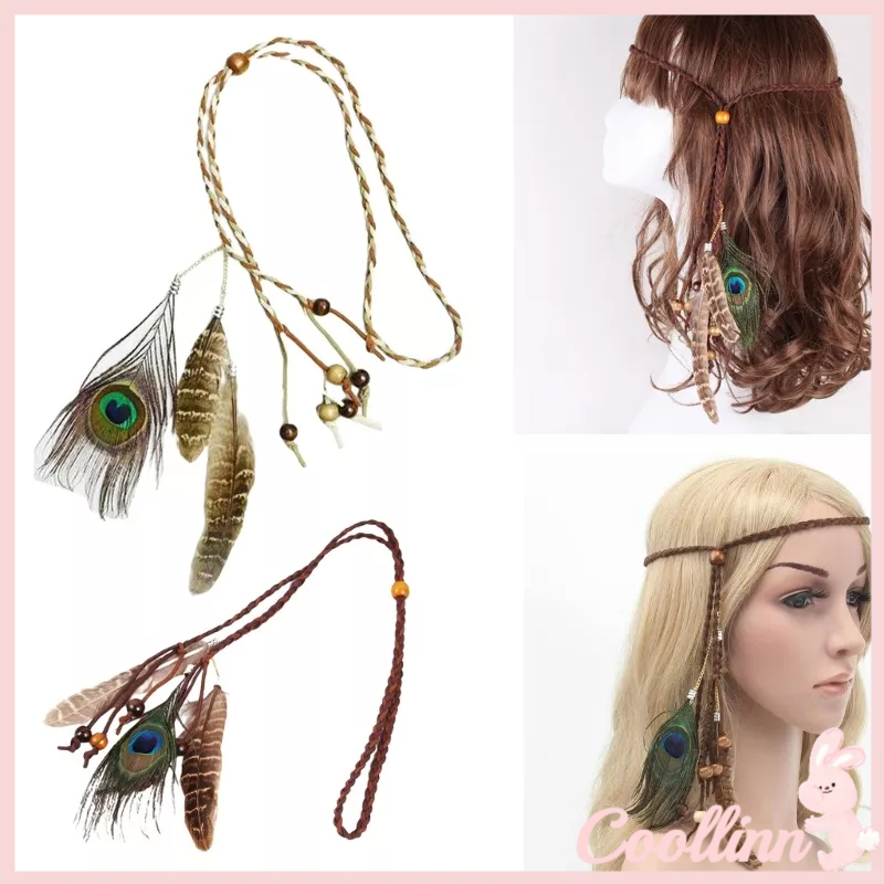 Cooo Băng Đô Cài Tóc Đính Lông Vũ Phong Cách Boho Sáng Tạo Kiểu Ấn Độ
