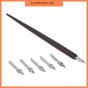 Bộ Bút Chấm Mực Gỗ Có 5 Ngòi Viết Thư Pháp