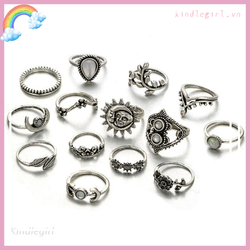 Set 14 nhẫn đeo khớp ngón tay phong cách vintage cho nữ