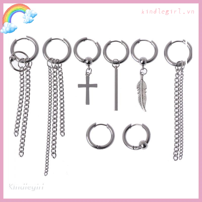 Korean Jewelry for Titanium Steel Earrings Long Men Boys Hoop Chain Drop Earring