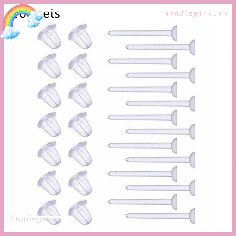 Bộ 100 khuyên tai dạng kim xỏ bằng nhựa trong suốt đơn giản không gây dị ứng