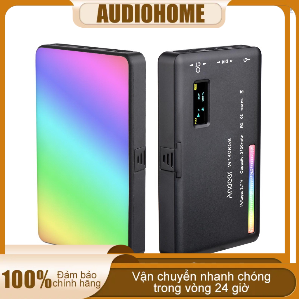 Lampe Vidéo LED Andoer W140 RGB - CRI95+, 2500K-9000K, 20 Effets - Rechargeable USB-C - Pour Photo, Vidéo, Streaming