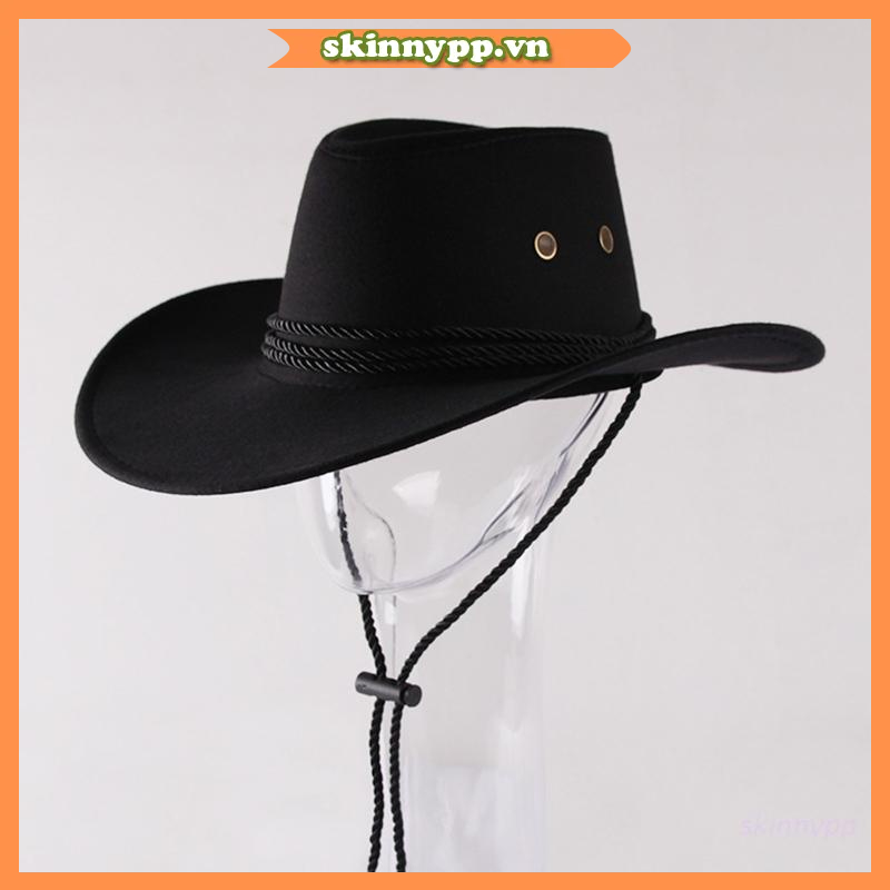 Hiphop Jazz Hat Wide Brim Retro Western Cowboy Hat for w/ Rope All-match for Hip