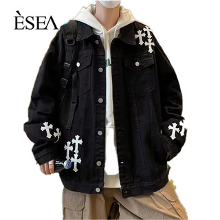 Áo khoác denim ESEA tay dài dáng rộng phong cách retro Harajuku thời trang Nhật Bản thường ngày cho nam và nữ