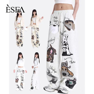 Esea Quần Dài Dáng Rộng In Họa Tiết Động Vật Dễ Thương Phong Cách retro Nhật Bản Thường Ngày Thời Trang unisex Dành Cho Cả Nam Và Nữ