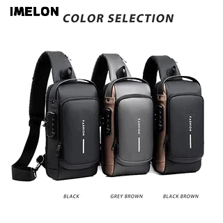 IMELON Túi đeo chéo nam kết hợp khóa thời trang sạc USB đa chức năng